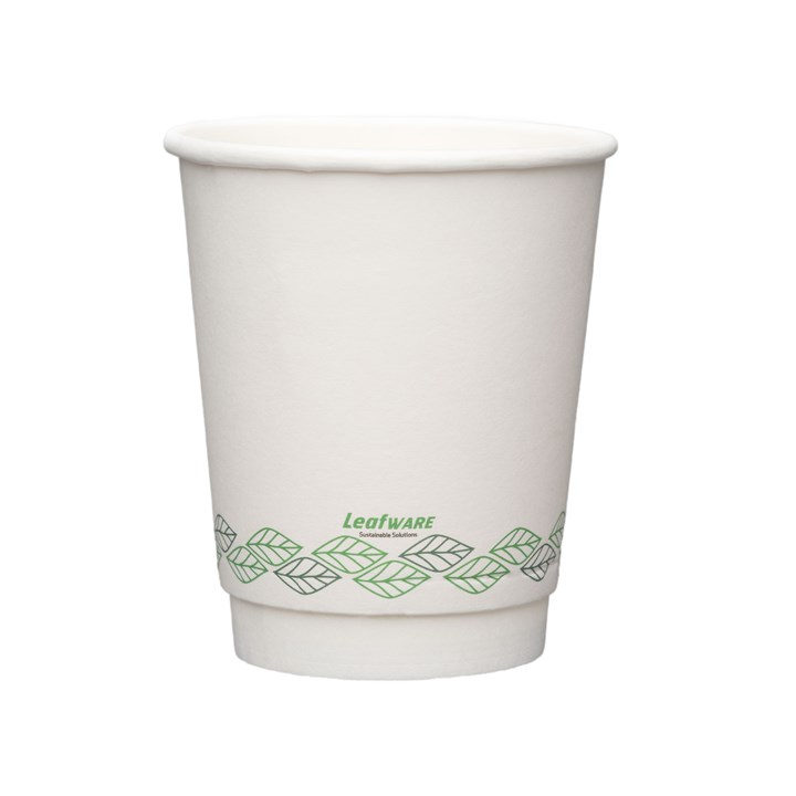 12oz White Double Wall Cup Leafware - PE/PLA Free